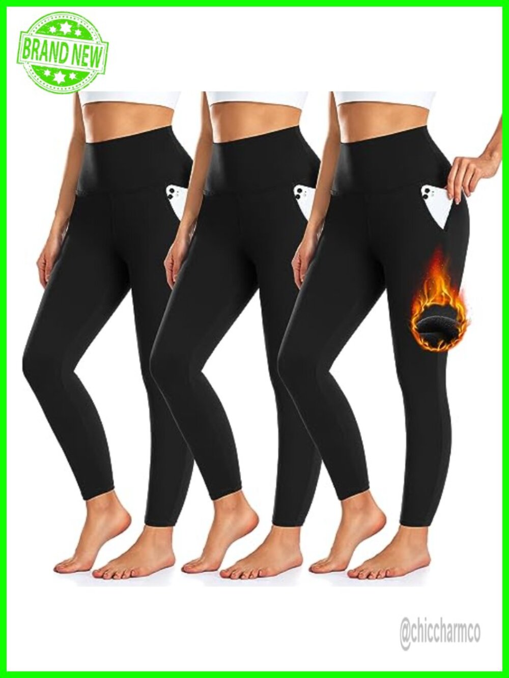 Fleece Lined Leggings High Waist Tummy Control with Pockets